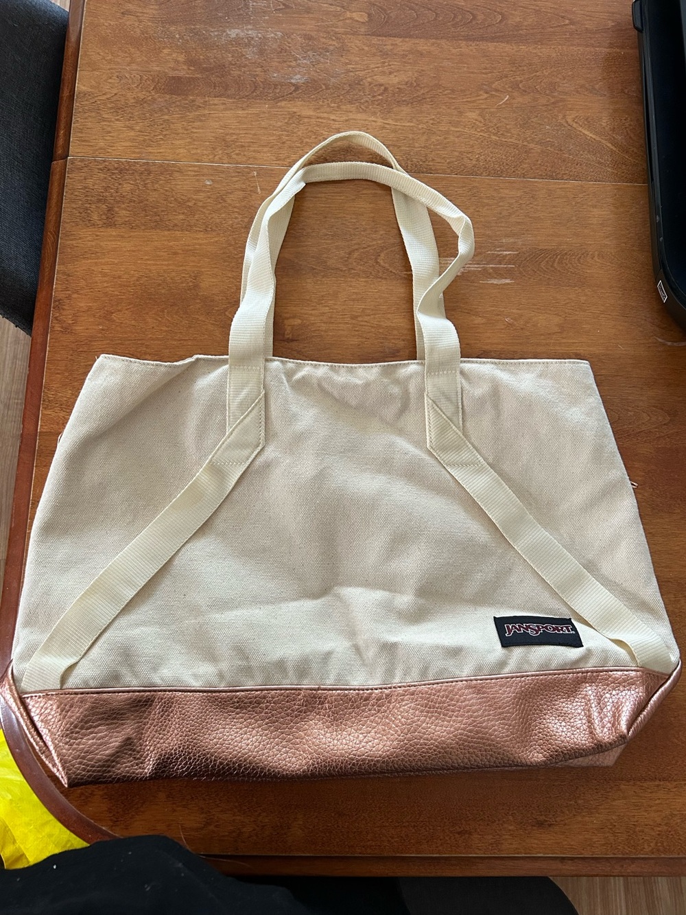 Jansport Cream Canvas Tote with Rose Gold Base
